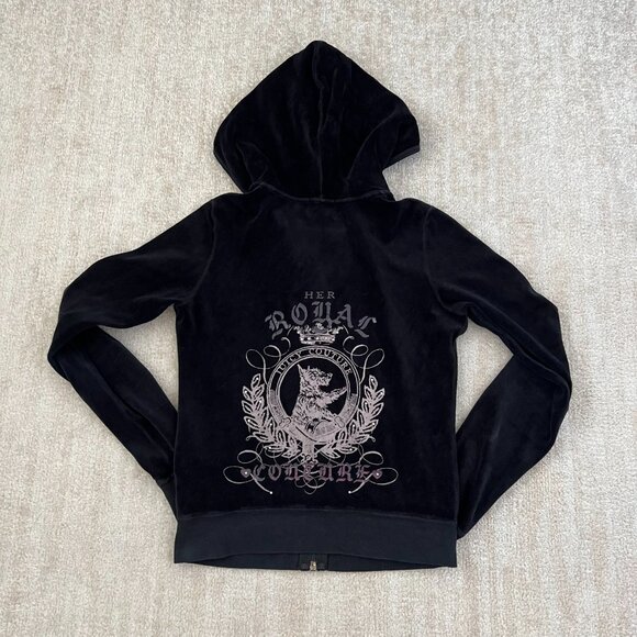 Juicy Couture Velour Zip Up Hoodie Track Jacket M Black - Picture 4 of 13